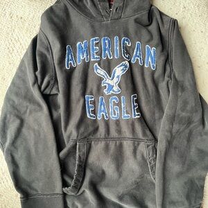 American Eagle Outfitters Charcoal Hoodie with Blue Logo